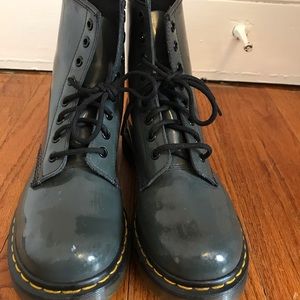 Shiny Grey Doc Marten Combat Boots size 8